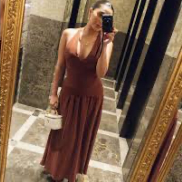 Zara NWT contrast midi dress brown 1165/211 - Picture 4 of 13